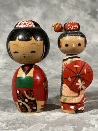 2 Vintage Japanese Wooden Kokeshi Dolls,  One Signed.
