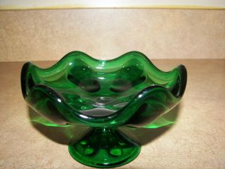 Vintage Viking Green Glass Epic Six Petal Footed Compote Candy Dish