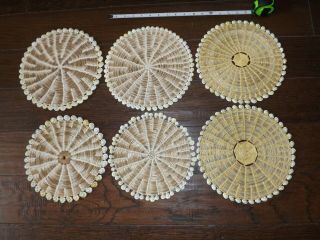 Set Of 6 Vintage Hand Woven Pandan And Sigay Sea Shell Placemats Ships