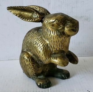 Vintage Solid Brass Bunny Rabbit Paperweight Figurine 4.  5 " High