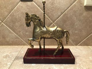 Vintage Brass/bronze Carousel Horse Figurine With Wood Stand
