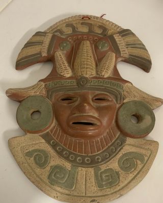 Aztec Mayan Inca Clay Terracotta Mask Mexico 12” X 9”