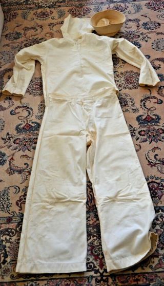 Vintage Wwii Us Navy White Crackerjack Sailor Jumper Bell Bottom Pants & Cap