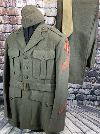 Named Wwii Us Marine Corps 2nd Division Coat,  Trousers,  Cover And Tie