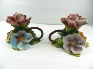 Vintage Capodimonte Italy Porcelain Flower Arrangements Colorful