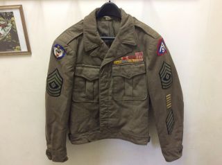 Wwii Us Army Field Jacket Wool O.  D " Ike Jacket " - 40r Hand Sewn Ribbons