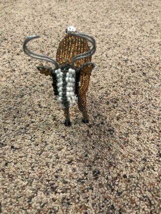 Vintage Handmade Beaded African Antelope Wire And Bead Sculpture 5 Inches Tall