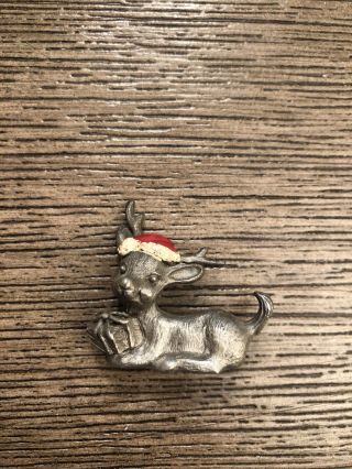 Spoontiques Pewter Reindeer Christmas Figurine 1982 Deer With Red Santa Hat 956