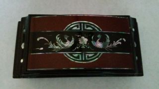 Vintage Black Lacquer Inlaid Mother Of Pearl 3 Part Box