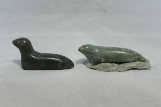 2 Small Repaired Canadian Inuit Soapstone Seal Carvings