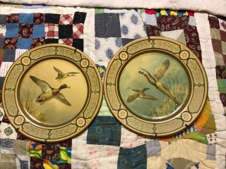 2 Vintage 1950’s Baret Ware Metal Plates Mallard Ducks And Pheasants Wall Hangin