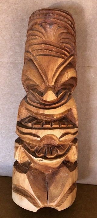 Vintage Hawaii Hand Carved Wood Totem Pole Tiki Statue Figure 9 1/4 "