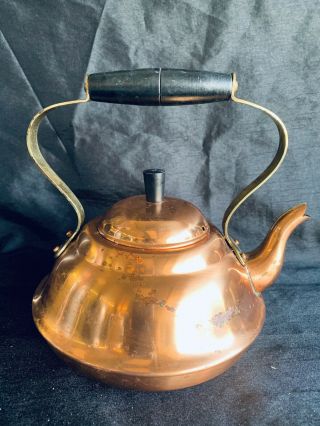 Vintage Copral Copper Brass Teapot Tea Kettle,  Made In Portugal W/ Wood Handle