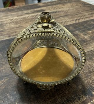Vintage Unusual 3 Sided Gold Filigree Beveled Glass Casket Jewelry Box 5 "