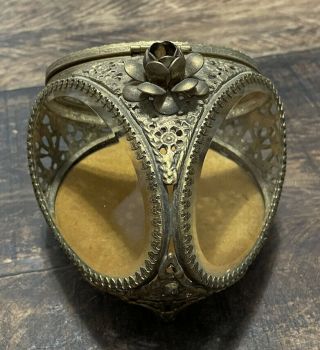 Vintage Unusual 3 Sided Gold Filigree Beveled Glass Casket Jewelry Box 5 