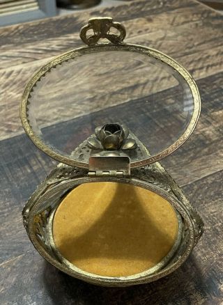 Vintage Unusual 3 Sided Gold Filigree Beveled Glass Casket Jewelry Box 5 
