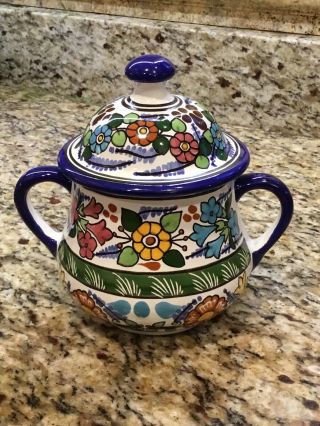 Vintage Mexican Talavera Pottery Jar With Lid