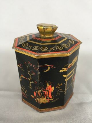 Vintage Geisha Tea Tin Canister Black Red And Gold Decor