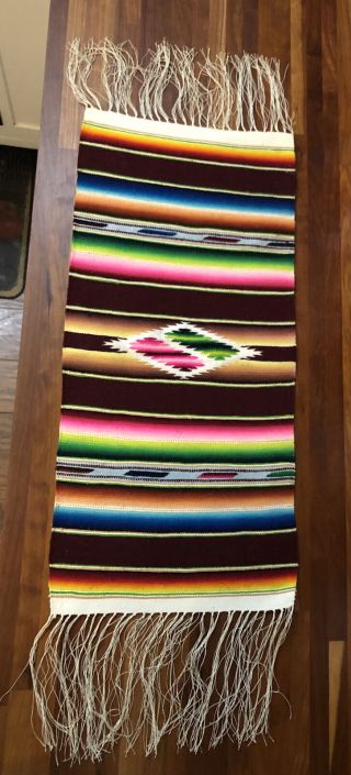 Vintage Southwest Wool Wall Hanging Table Runner Hand Woven 9.  5 " X 21 ",  Fringe