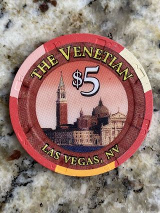 The Venetian Las Vegas $5 House Casino Chip 1999 / / Uncirculated