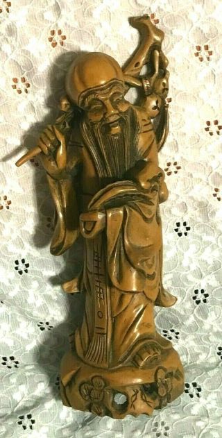 Vintage Hand - Carved Old Chinese Man Figure (8 - 1/4 ") Solid Wood Asian Oriental