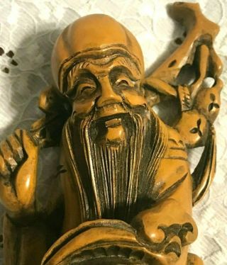 vintage HAND - CARVED OLD CHINESE MAN FIGURE (8 - 1/4 