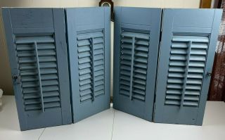 Set Vintage Wood Inside Shutters Shabby Painted Blue Country Decor 20 " Tall
