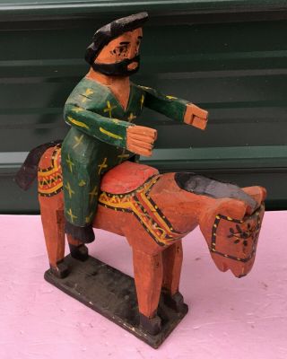 Guatemalan Carved Wood Horse & Rider Figure Vintage Primitive Folk Art Guatemala
