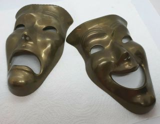 Vintage Brass Tragedy And Comedy Face Masks Wall Decor (2) Unmarked