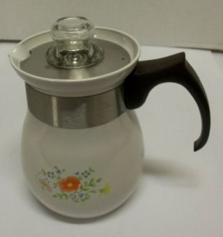 Vintage Corning Ware P - 166 6 Cup Stove Top Percolator Wildflower Pot,  Lid,  Stem
