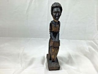 African Tribal Hand Carved Wooden Statue Man Playin Drum