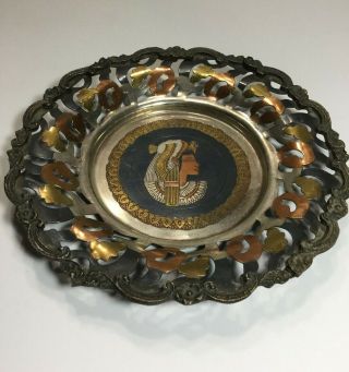 Vintage Egyptian Plate Cleopatra Engraved Mixed Metal Decorative 7 1/2 "
