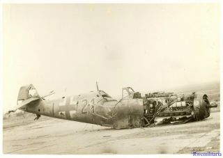 Org.  Photo: Us Soldier View Luftwaffe Me - 109 Fighter Plane Wreckage On Airfield