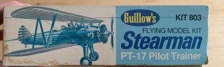 Vintage Guillow’s Stearman Pt - 17 Balsa Wood Model Kit 803 1973