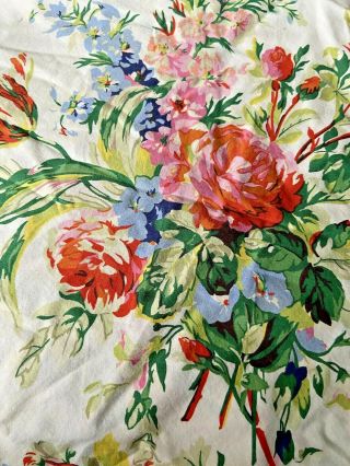 Vintage Lauren Ralph Lauren White Floral Cotton King Flat Sheet Discont Guc B2g