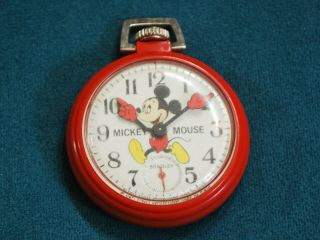 Vintage Bradley Mickey Mouse Red Color Pocket Watch - - For Repair /parts