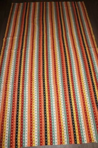 Vintage 50s Cotton Bark Cloth Stripe & Cross Print Fabric Length 71 " X 43 "