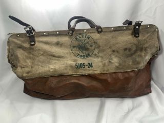 Vintage Klein Tools 5102 - 24 Heavy Duty Canvas Leather Tool Bag Electrician Man