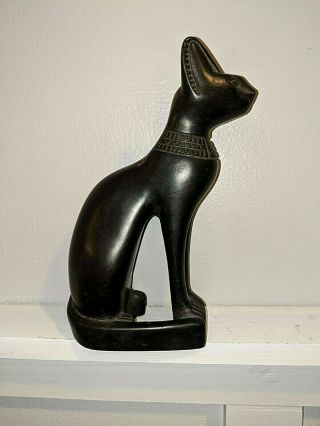 Zeckos Black Stone Finish Egyptian Cat Goddess Bastet Statue 7 "