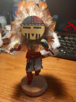 Navajo Hand Crafted Sunface Chief Kachina Doll Wood Feather