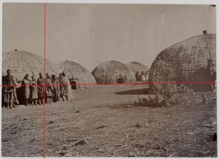 Large Albumen Photo Of A Zulu Village South Africa C1900 Boer War Era