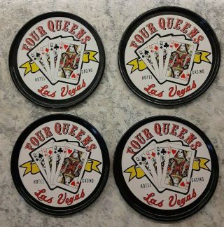 Vintage Retro Metal Drink Coasters Four Queens Hotel Casino Las Vegas Set Of 4