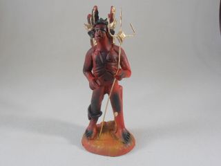Mexican Folk Art Ocumicho Pottery Devil Diablo With Pitchfork Horns Wings Figure