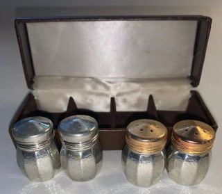 Vintage Pewter Mini Salt Pepper Spice Shakers Set Of 4