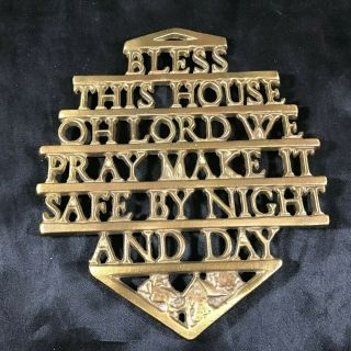 Vintage Brass Trivet Bless This House Oh Lord