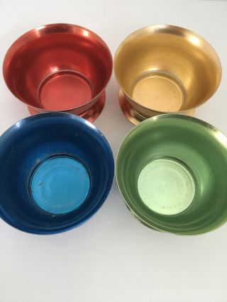 4 Vintage Bascal Colored Aluminum Pedestal Ice Cream Bowls