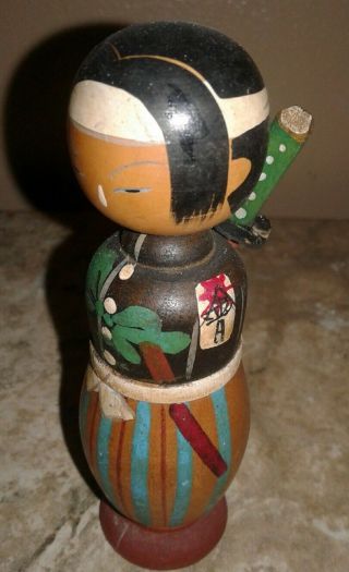 Vintage Samurai Japanese Wood Kokeshi Nodder Doll