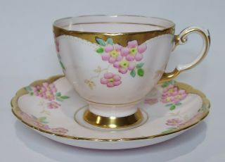 Vtg Tuscan English Bone China Pink Porcelain W Pink Flowers Cup Saucer Set