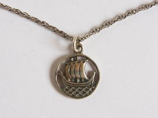 Vintage Iona Sterling Silver John Hart Viking Boat Necklace Scottish Celtic 1950