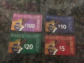 4 Hard Rock Hotel Las Vegas Slot Play Cards $5.  $10.  $20.  $100.  Closed Forever